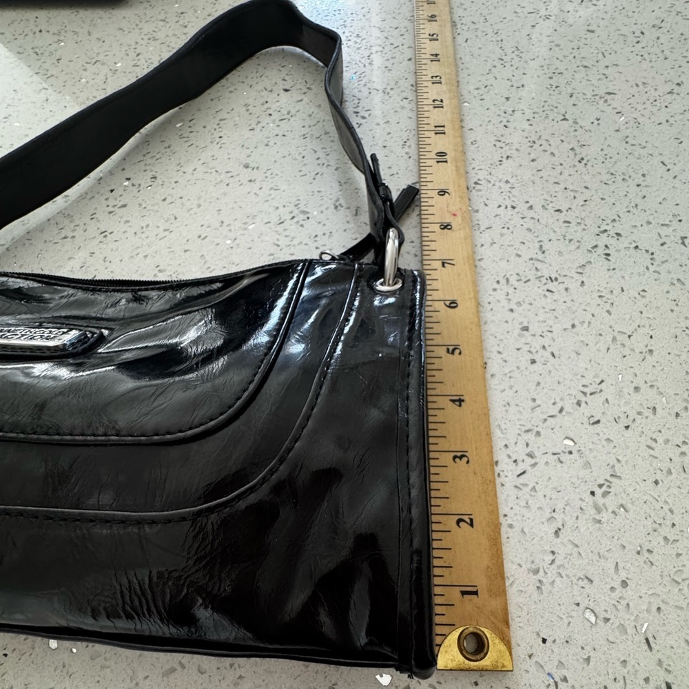 Y2K Vintage Vegan Patent Leather Versatile Slim Bag Black Pouchette Cyber 90s - Picture 11 of 13